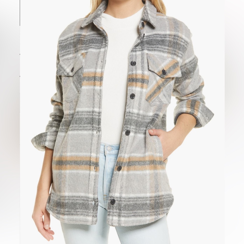 Thread & Supply Charcoal Taupe Plaid Shirt Jacket